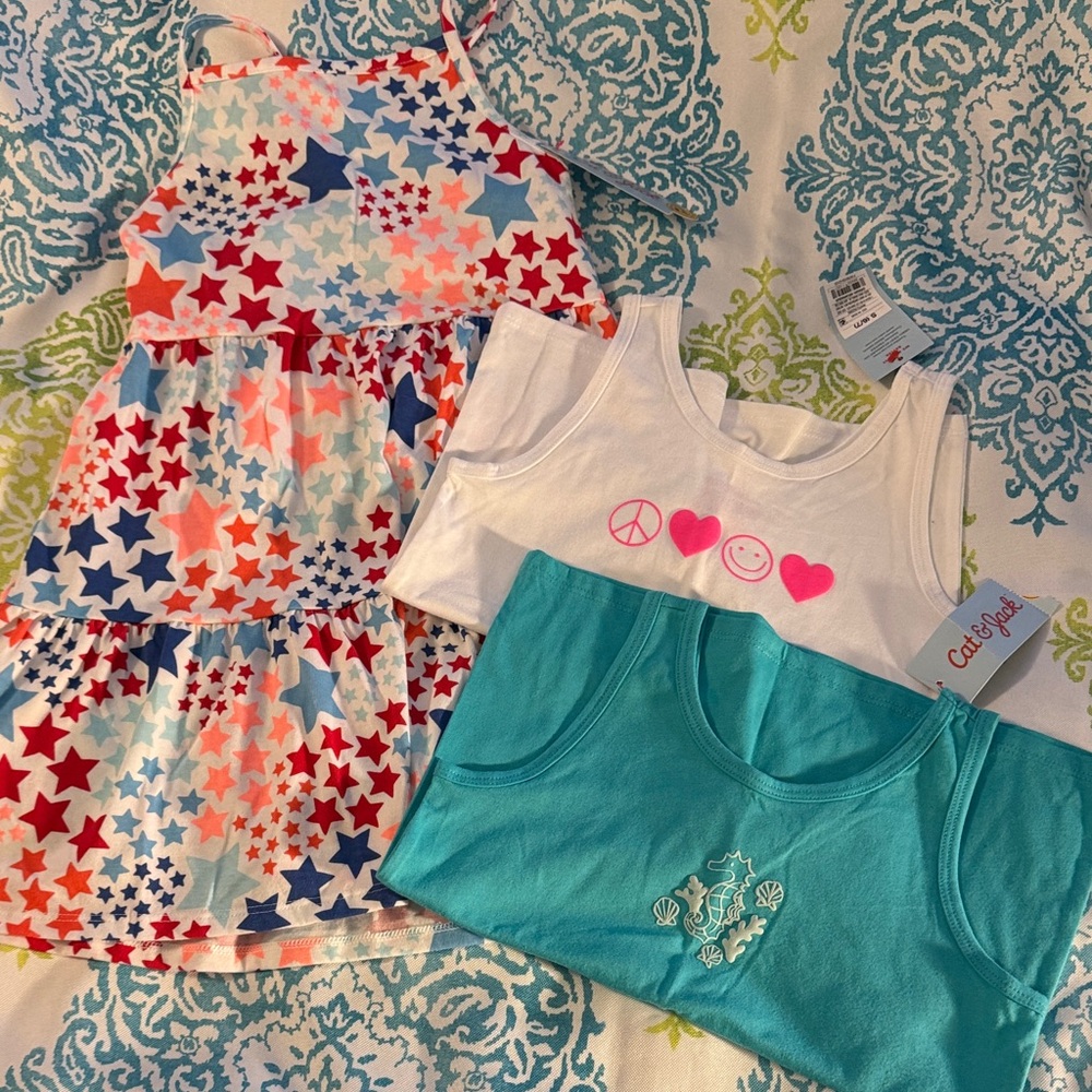 Cat & Jack Star Print Dress and Tank Tops Set - Multicolor, White, Teal